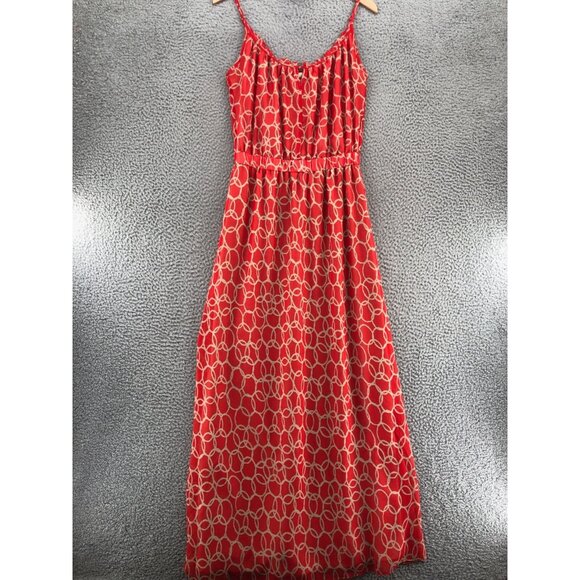 Banana Republic Dress Women 2 Red Maxi Blouson Sundress Pleats Sleeveless Strap* - Picture 1 of 12